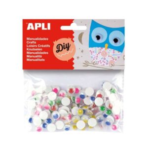 apli pack de 100 ojos moviles redondos adhesivos medidas surtidas Ø 10 mm colores surtidos