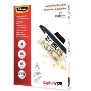 fellowes pack de 100 fundas para plastificar brillo a4 125 micras alta calidad transparente