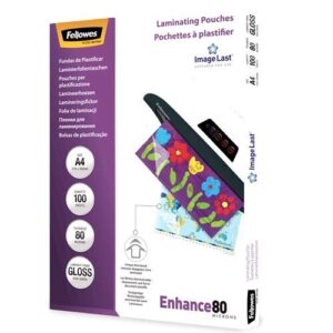 fellowes pack de 100 fundas para plastificar brillo a4 80 micras alta calidad transparente