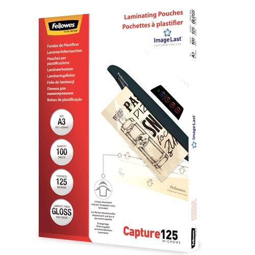 fellowes pack de 100 fundas para plastificar brillo a3 125 micras alta calidad transparente
