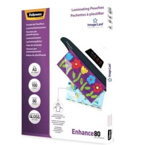 fellowes pack de 100 fundas para plastificar brillo a3 80 micras alta calidad transparente