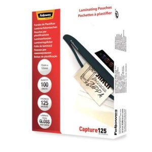 fellowes pack de 100 fundas para plastificar brillo para tarjetas 75 x 105mm 125 micras alta calidad transparente