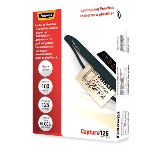 fellowes pack de 100 fundas para plastificar brillo para tarjetas 75 x 105mm 125 micras alta calidad transparente