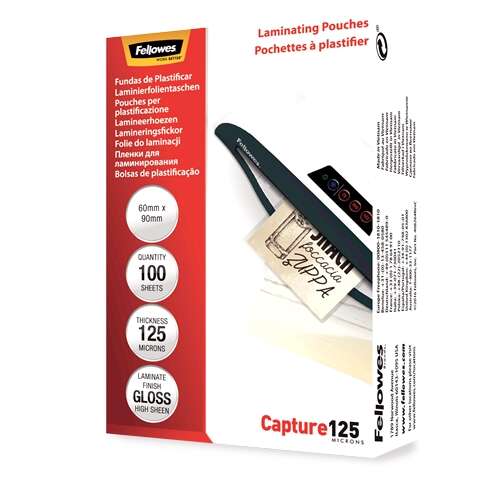 fellowes pack de 100 fundas para plastificar brillo para tarjetas 60 x 90mm 125 micras alta calidad transparente