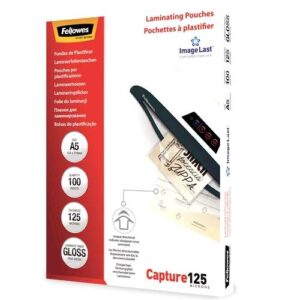 fellowes pack de 100 fundas para plastificar brillo a5 125 micras alta calidad transparente