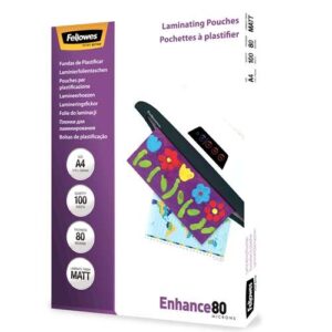 fellowes pack de 100 fundas para plastificar mate a4 80 micras alta calidad transparente