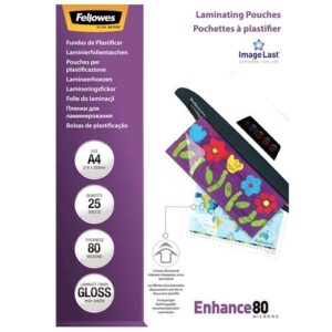 fellowes pack de 25 fundas para plastificar brillo a4 80 micras alta calidad transparente