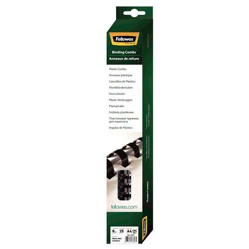 fellowes pack de 25 canutillos de plastico 8mm hasta 40 hojas facil de utilizar y flexible alta calidad color negro