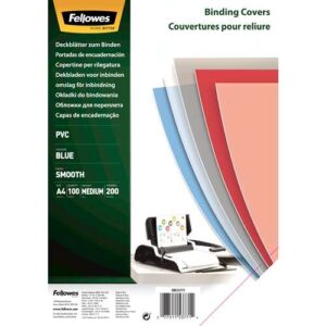 fellowes pack de 100 portadas para encuadernar de pvc a4 200 micras muy resistentes color azul transparente