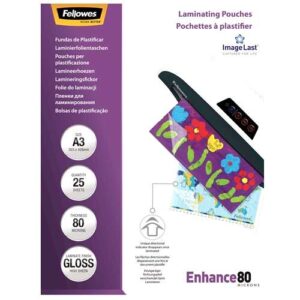 fellowes pack de 25 fundas para plastificar brillo a3 80 micras alta calidad transparente