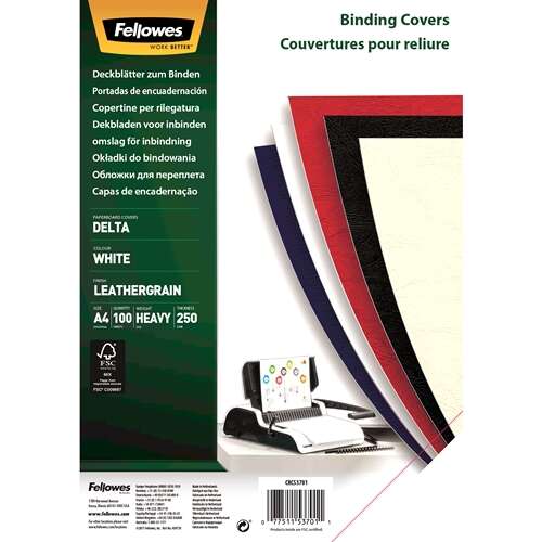 fellowes pack de 100 portadas de carton simil piel delta cuero a4 250 gr color blanco
