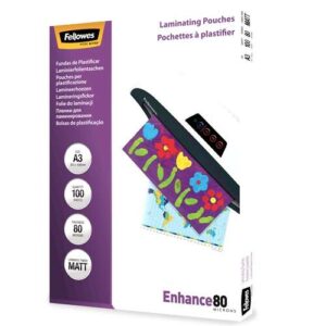fellowes pack de 100 fundas para plastificar mate a3 80 micras alta calidad transparente