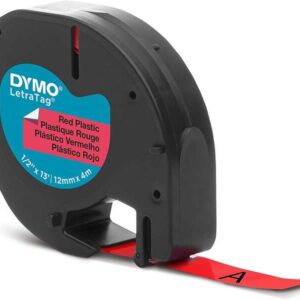 dymo letratag s0721630 cinta de etiquetas original para rotuladora texto negro sobre fondo rojo ancho 12mm x 4 metros (91203)