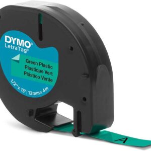 dymo letratag s0721640 cinta de etiquetas original para rotuladora texto negro sobre fondo verde ancho 12mm x 4 metros (91204)