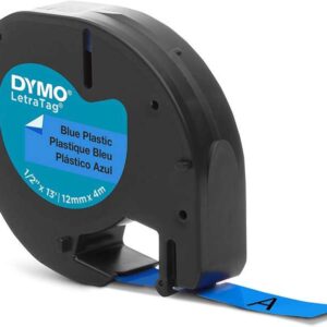 dymo letratag s0721650 cinta de etiquetas original para rotuladora texto negro sobre fondo azul ancho 12mm x 4 metros (91205)