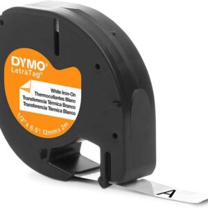 dymo letratag s0718850 cinta de etiquetas textiles de adhesion por plancha original para rotuladora texto negro sobre fondo blanco ancho 12mm x 2 metros (18769)