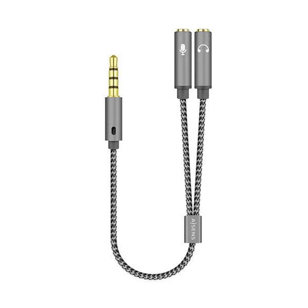 aisens cable adaptador audio jack 3.5 4 pines/m 2xjack 3.5 3 pines/h 25cm color gris