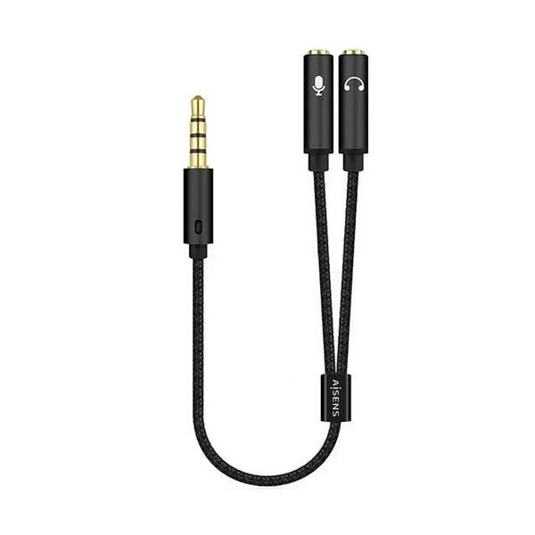 aisens cable adaptador audio jack 3.5 4 pines/m 2xjack 3.5 3 pines/h 25cm color negro