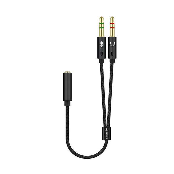 aisens cable adaptador audio jack 3.5 4 pines/h 2xjack 3.5 3 pines/m 25cm color negro