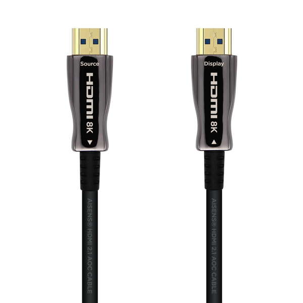 aisens cable hdmi v2.1 aoc (active optical cable) fibra optica ultra alta velocidad uhs 8k@60hz 4k@120hz 4:4:4 48gbps a/m a/m 50m color negro