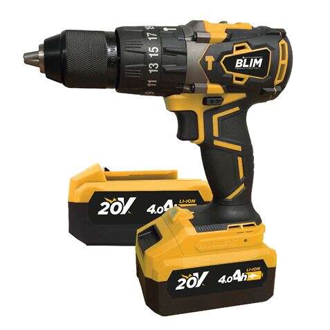 blim taladro percutor a bateria 20v 4ah motor sin escobillas 68nm par maximo 2 velocidades 0 500/0 2000rpm incluye 2 baterias y maletin de transporte