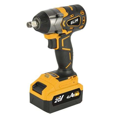 blim llave impacto 20v 4ah dado de fijacion 1/2" par maximo 420nm velocidad: 0 1600, 0 1900, 0 2300rpm agarre ergonomico incluye bateria y maletin de transporte
