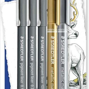 staedtler pigment liner 308 pack de 5 rotuladores calibrados tinta resistente a la luz y agua para escribrir, esborzar y dibujar colores surtidos