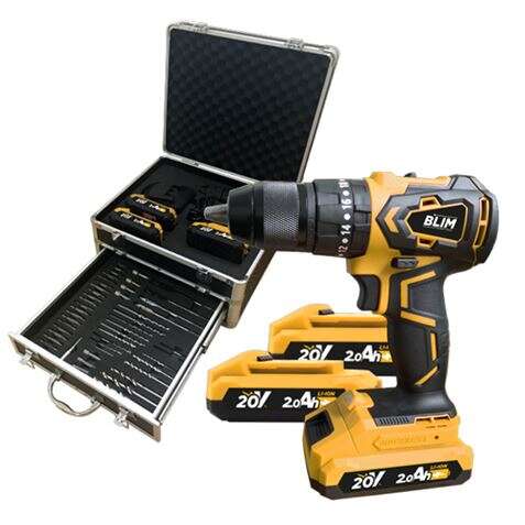 blim taladro percutor a bateria 20v 2ah y maletin de aluminio con 50 accesorios motor sin escobillas 45nm par maximo 2 velocidades 0 450/0 1650rpm incluye 3 baterias