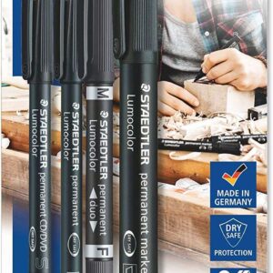 staedtler lumocolor permanent pack con 4 rotuladores permanentes diferentes puntas resistente al agua recargables color negro