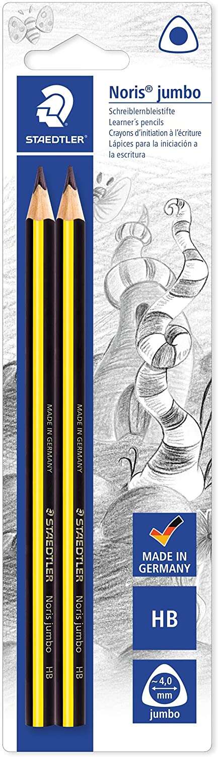 staedtler noris jumbo 119 pack de 2 lapices de grafito jumbo triangulares mina hb de 4mm madera de bosques sostenibles
