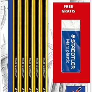 staedtler noris 120 pack de 5 lapices de grafito hexagonales 2hb + 1 goma de borrar mars plastic madera de bosques sostenibles
