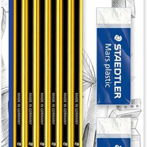 staedtler noris 120 pack de 6 lapices de grafito hexagonales 2hb + 2 gomas de borrar mars plastic madera de bosques sostenibles