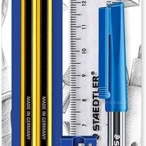 staedtler pack de 2 lapices noris de grafito hexagonales 2hb + 1 boligrafo stick 430 azul + 1 goma de borrar + 1 sacapuntas +1 regla