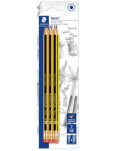 staedtler noris 122 pack de 6 lapices de grafito hexagonales 2hb con goma resistencia a la rotura madera de bosques sostenibles