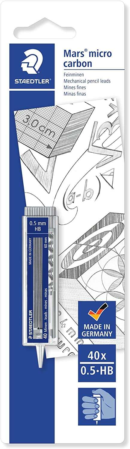 staedtler micro carbon 255 dispensador de minas con 40 minas mina hb de 0.5mm rellena las minas individualmente resistencia a la rotura 90% procedente de materiales naturales