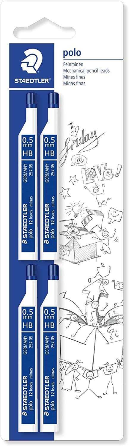 staedtler mars micro carbon 257 pack de 4 tubos de minas con 12 minas hb de 0.5mm resistencia a la rotura 90% procedente de materiales naturales