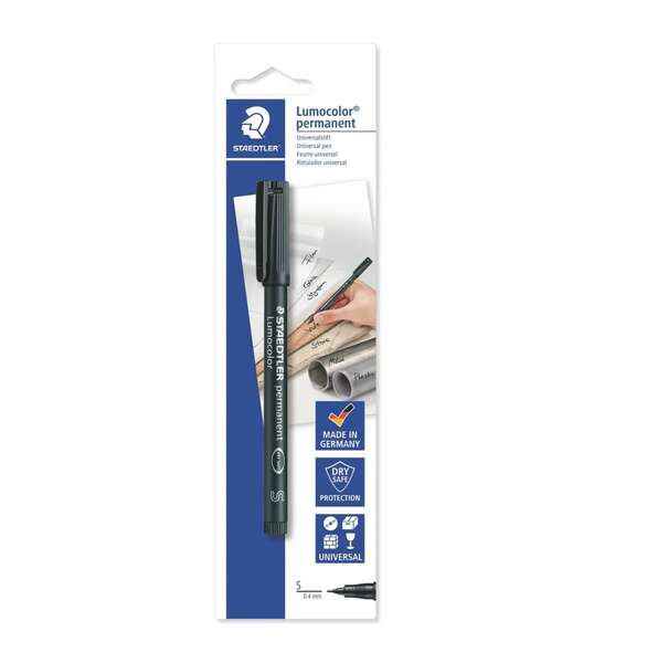 staedtler lumocolor permanent 313 rotulador permanente de punta fina trazo 0.4mm para casi todas las superficies secado rapido color negro
