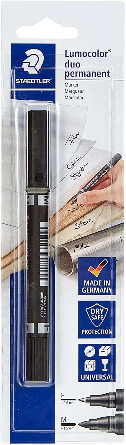 staedtler lumocolor 358 rotulador permanente de doble punta trazos de 0.6mm y 1.5mm aprox secado rapido color negro