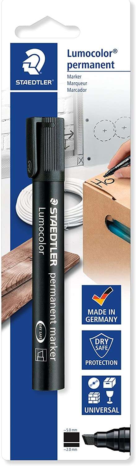 staedtler lumocolor 350 pack de 1 rotulador permanente con punta biselada punta 2 5mm tinta antisecado recargable color negro