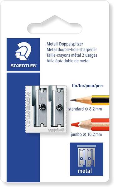 staedtler sacapuntas metalico con cuchilla de metal angulo de afilado de 23° y 30º 2 agujeros