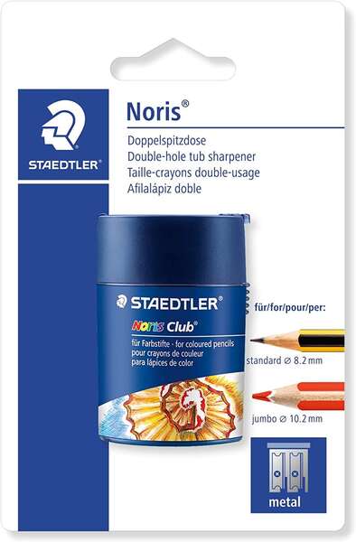 staedtler noris club 512 sacapuntas de plástico doble uso para lapices normales y gruesos de 7mm hasta 12mm deposito