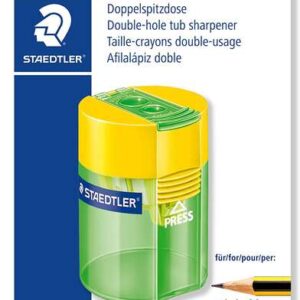 staedtler 512 sacapuntas de plástico doble uso angulo de afilado 23º y 30º 2 agujeros deposito colores surtidos