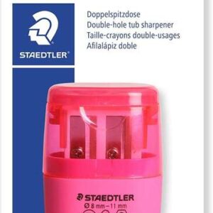 staedtler sacapuntas doble uso con deposito 2 agujeros de 8.2mm hasta 10.2mm color rosa neon