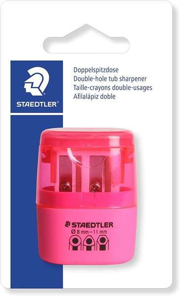 staedtler sacapuntas doble uso con deposito 2 agujeros de 8.2mm hasta 10.2mm color rosa neon