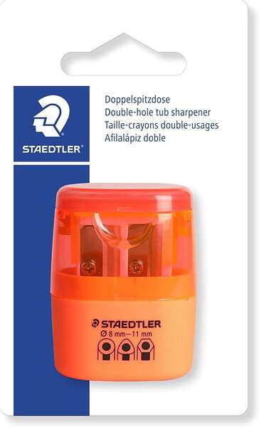 staedtler sacapuntas doble uso con deposito 2 agujeros de 8.2mm hasta 10.2mm color naranja neon
