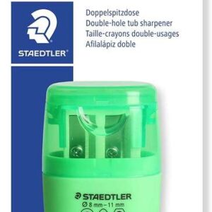 staedtler sacapuntas doble uso con deposito 2 agujeros de 8.2mm hasta 10.2mm color verde neon