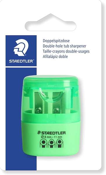 staedtler sacapuntas doble uso con deposito 2 agujeros de 8.2mm hasta 10.2mm color verde neon