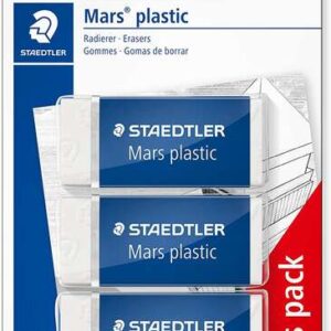 staedtler mars plastic pack de 3 gomas de borrar plastico alta precision color blanco