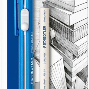 staedtler mars plastic 528 50 pack de 1 portagomas en forma de lapiz + 1 goma de repuesto con cursor para deslizar la goma sin ftalatos ni latex