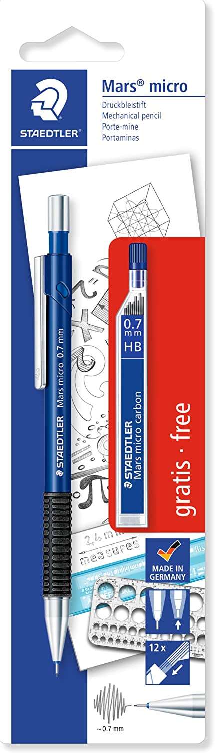 staedtler mars micro pack de 1 portaminas 0.7mm + 1 tubo de 12 minas minas hb zona de agarre de goma